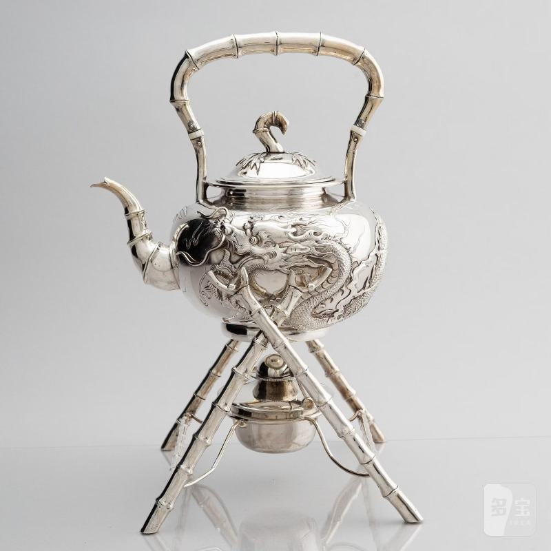 A Chinese five piece export silver tea set, - 图2